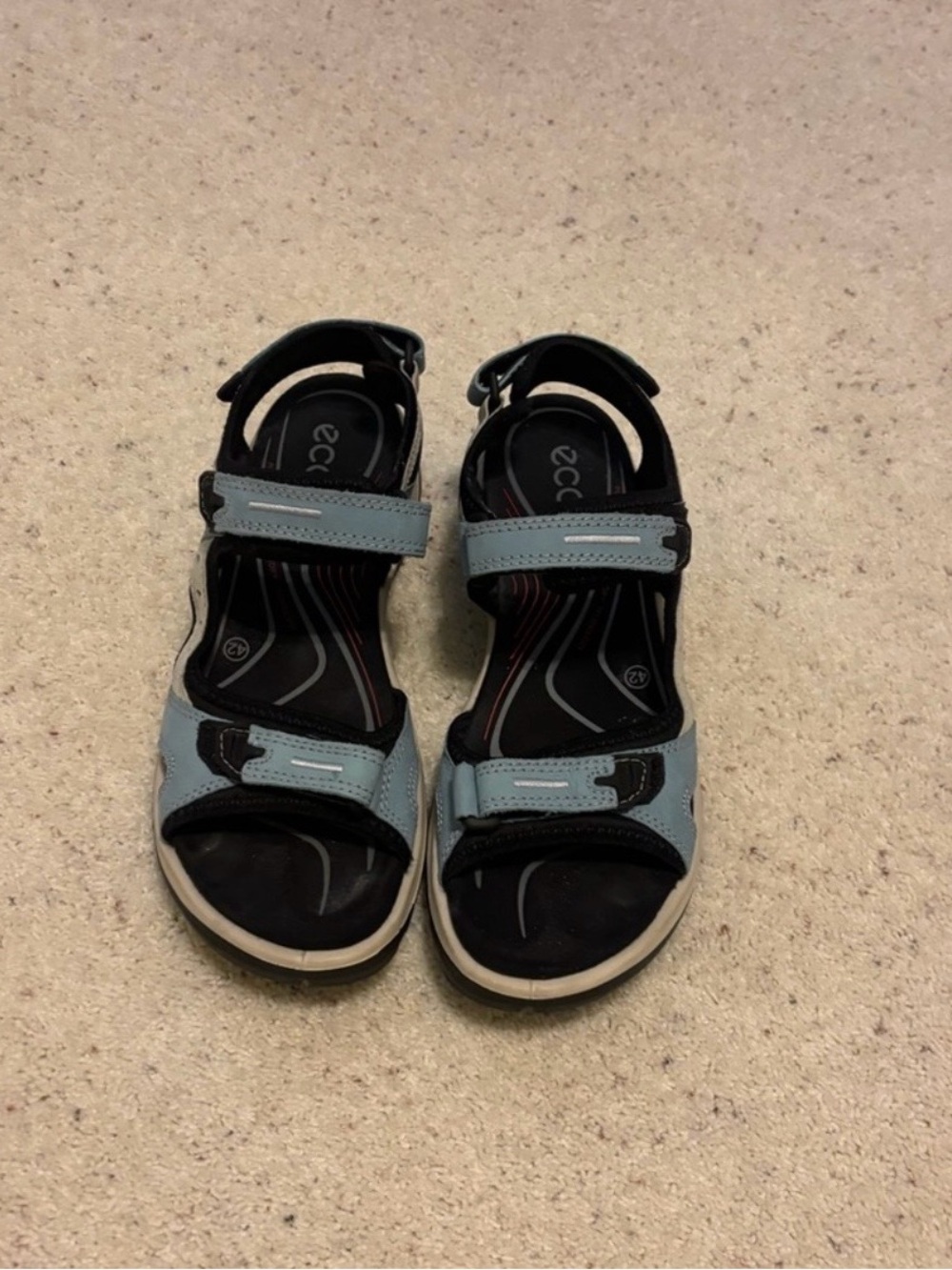 Ecco Women's Light Blue and Black Strappy Comfort Sandals
